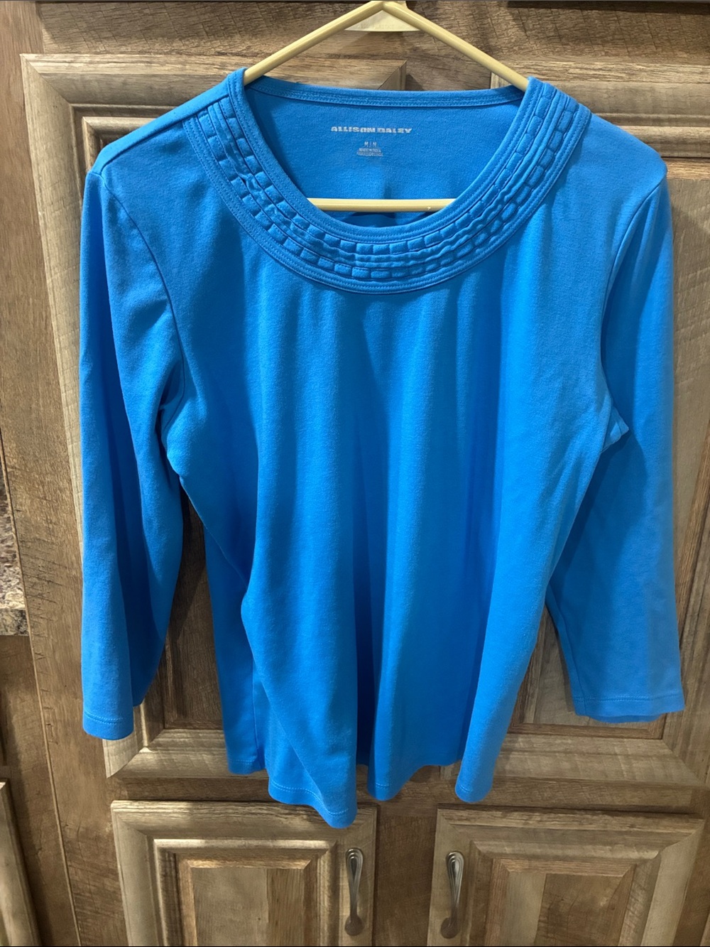 Allison Daley Bright Blue Long-Sleeve Scoop Neck Top with Braided Trim